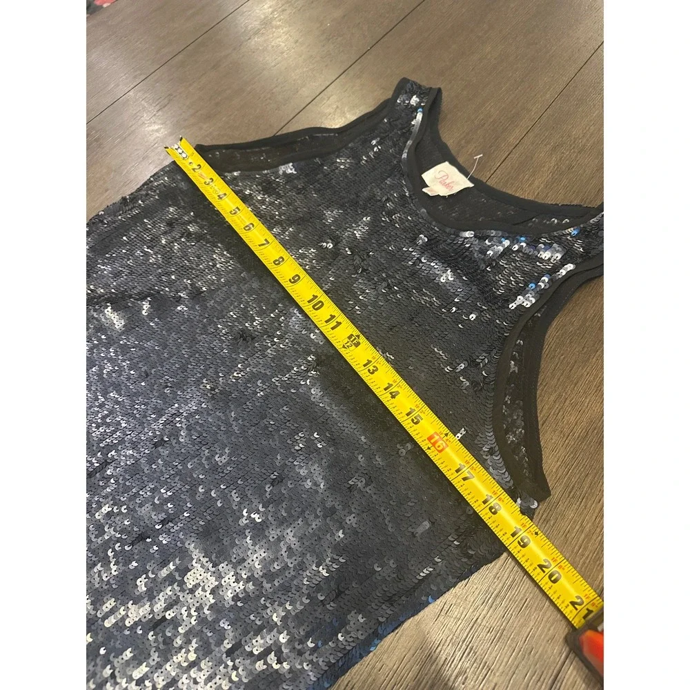 Parker Black Sequin Sleeveless V Neck Wrap Back Tank Top Womens XS Sparkle Glam - Picture 4 of 6
